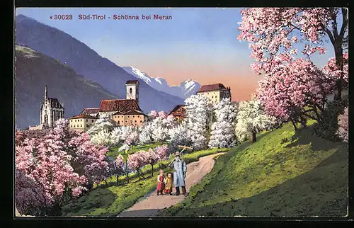 AK Schönna, Ortspartie mit Gebirgswand