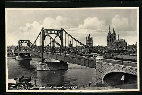 AK Köln, Hindenburgbrücke und Stadt