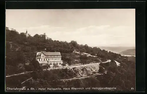 AK Oberlahnstein a. Rh., Hotel Heilquelle, Haus Rheineck und Heiliggeistkapelle