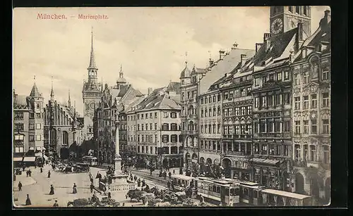 AK München, Marienplatz mit Strassenbahnverkehr