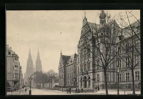 AK Köln, Justizgebäude mit Blick zum Dom