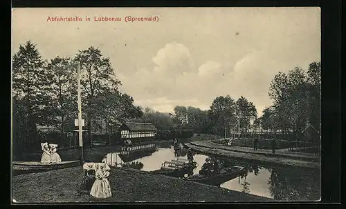 AK Lübbenau / Spreewald, Partie am der Abfahrtstelle