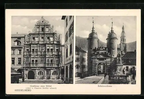 AK Heidelberg, Gasthaus zum Ritter, Brückentürme