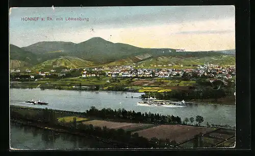 AK Honnef a. Rh., Gesamtansicht mit Löwenburg