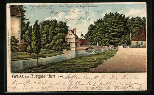 Lithographie Burgsteinfurt i. W., Stadteingang und Englischer Garten