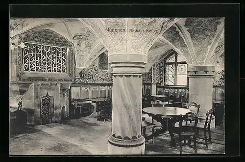 AK München, Gasthaus Rathaus-Keller, Innenansicht