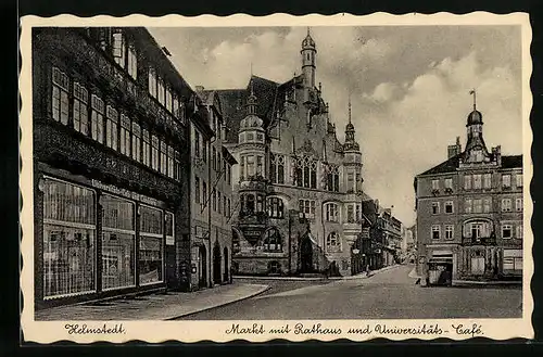 AK Helmstedt, Markt mit Rathaus und Universitäts-Cafe