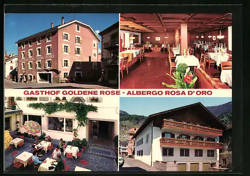 AK Schlanders /Vinschgau, Gasthof Goldene Rose in vier Ansichten
