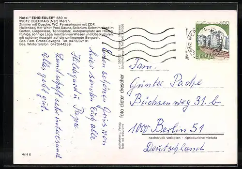 AK Maia Alta (Naif) Merano, Hotel Einsiedler in vier Ansichten