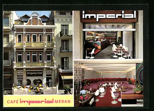 AK Meran, Hotel-Cafè Imperial in drei Ansichten
