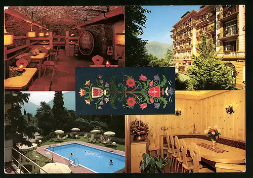 AK Meran, Hotel Regina - Obermaiserhof in vier Ansichten