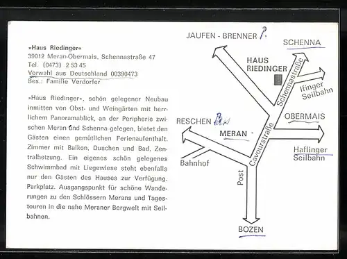 AK Meran-Obermais, Haus Riedinger in vier Ansichten