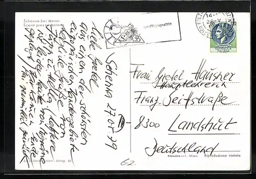 AK Schenna, Strassenpartie mit Rathaus