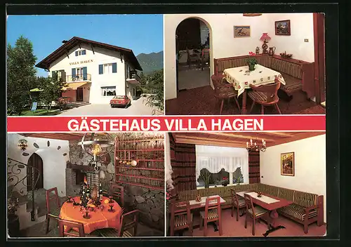 AK Meran /Obermais, Gästehaus Villa Hagen in vier Ansichten