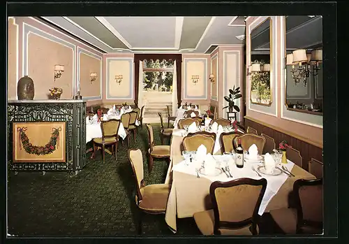 AK Obermais / Meran, Gastraum im Hotel Leichterhof