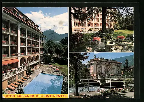 AK Meran, Hotel Meranerhof-Continental in drei Ansichten