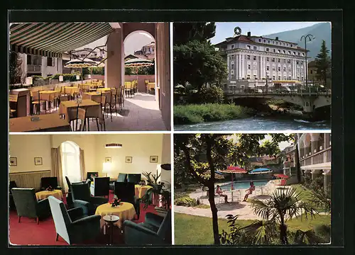 AK Meran, Hotel Meranerhof in vier Ansichten