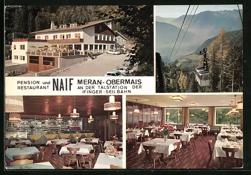 AK Meran - Obermais, Pension und Restaurant Naif in vier Ansichten