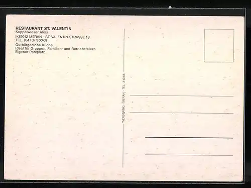 AK Meran, Restaurant St. Valentin in vier Ansichten