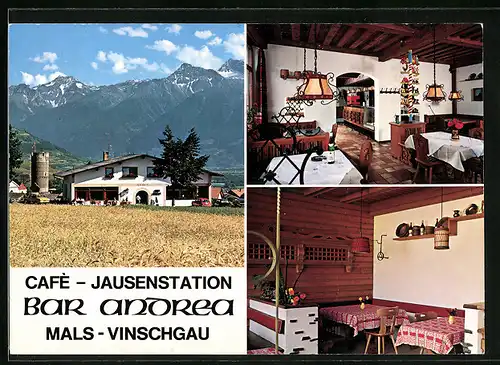 AK Mals /Vinschgau, Cafè-Jausenstation Bar Andrea in drei Ansichten