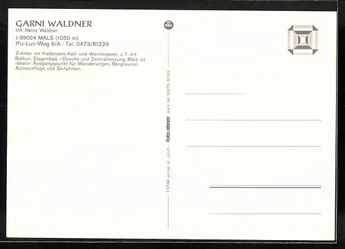 AK Mals im Vinschgau, Garni Haus Waldner in zwei Ansichten mit Ortsansicht
