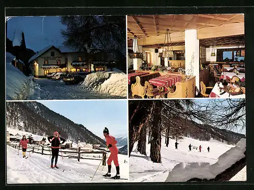 AK Mals - Schlinig, Gasthof Edelweiss in zwei Ansichten mit Skifahrern