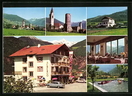 AK Mals im Vinschgau, Gasthof Panorama in drei Ansichten und zwei Ortsansichten