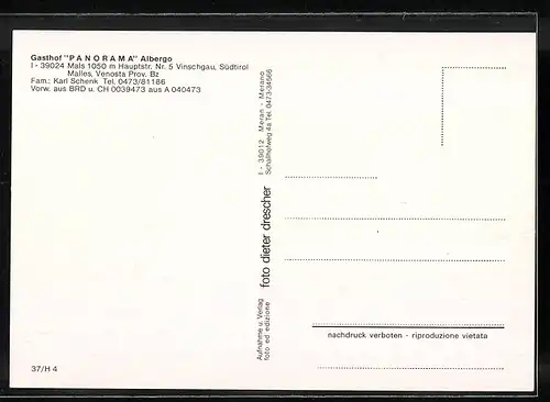 AK Mals im Vinschgau, Gasthof Panorama Albergo