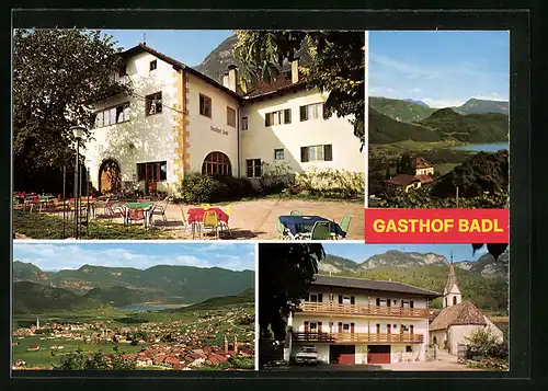 AK Kaltern am See, Gasthof Badl in vier Ansichten