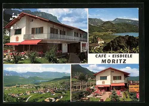AK Kaltern, Cafè-Eisdiele Moritz in vier Ansichten