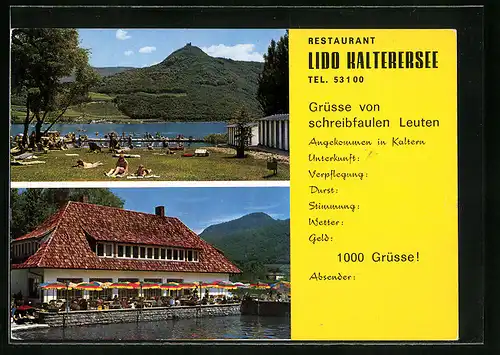 AK Kaltern am See, Restaurant Lido Kalterersee in zwei Ansichten