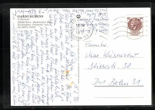 AK Selva - Wolkenstein, Garni Rubens in zwei Ansichten