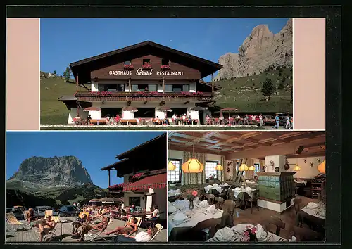 AK Selva - Wolkenstein, Gasthaus Gèrard in drei Ansichten