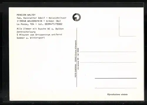 AK Wolkenstein, Pension Waltoy - Fam. Kasslatter Adolf - Holzschnitzer