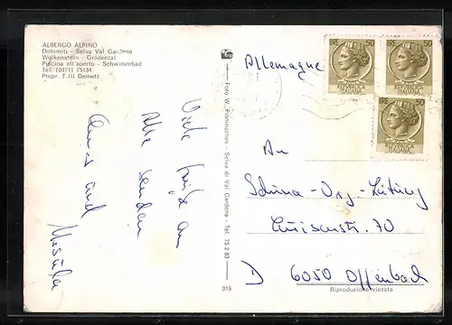 AK Selva - Wolkenstein, Albergo Alpino mit Schwimmbad