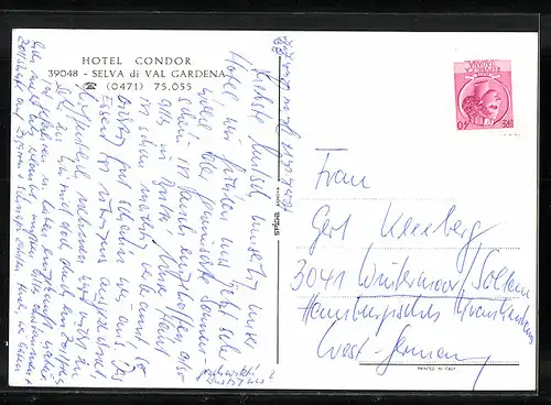 AK Selva di Val Gardena, Hotel Condor im Schnee
