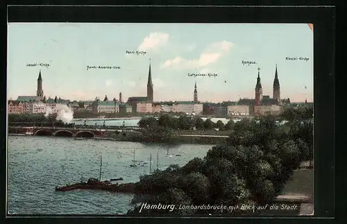 AK Hamburg-Neustadt, Lombardsbrücke mit Blick auf die Stadt