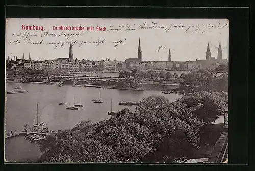 AK Hamburg-Neustadt, Lombardsbrücke mit Stadt