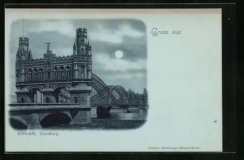 Mondschein-AK Hamburg-Rothenburgsort, Elbbrücke