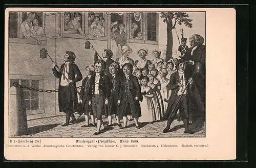 AK Alt-Hamburg, Waisengrün-Prozession anno 1800
