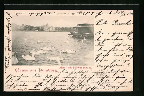 AK Hamburg-Uhlenhorst, Alster mit Schwanenhaus