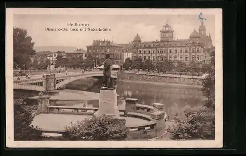 AK Heilbronn am Neckar, Bismarck-Denkmal mit Neckarbrücke