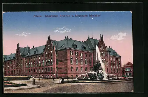 AK Hamburg-Altona, Stuhlmann-Brunnen und Eisenbahndirektion
