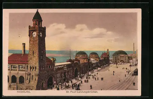 AK Hamburg-St. Pauli, Landungsbrücken aus der Vogelschau
