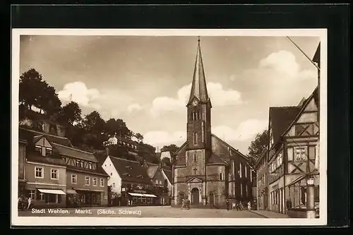 AK Stadt Wehlen, Marktplatz mit Kirche
