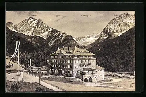 AK Canazei im Fassatale, Dolomitenhaus gegen Contrintal, Dolomitenstrasse