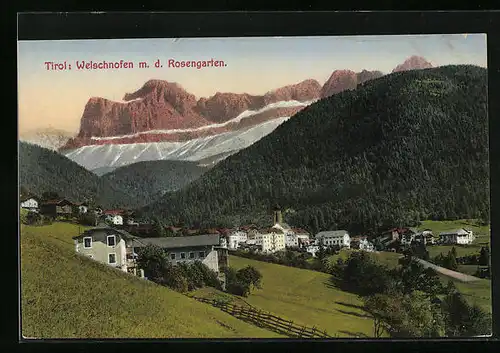 AK Welschnofen im Eggental, Ortsansicht mit Rosengarten