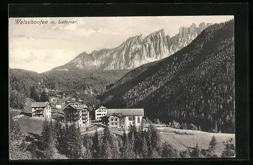 AK Welschnofen im Eggental, Ortsansicht mit Latemar