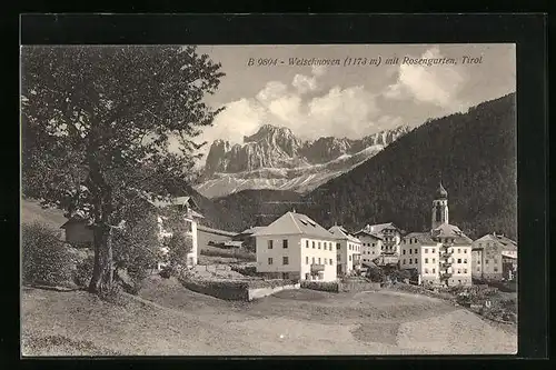 AK Welschnofen, Ortsansicht mit Rosengarten