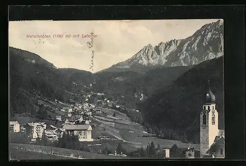 AK Welschnofen, Ortsansicht mit Latemar
